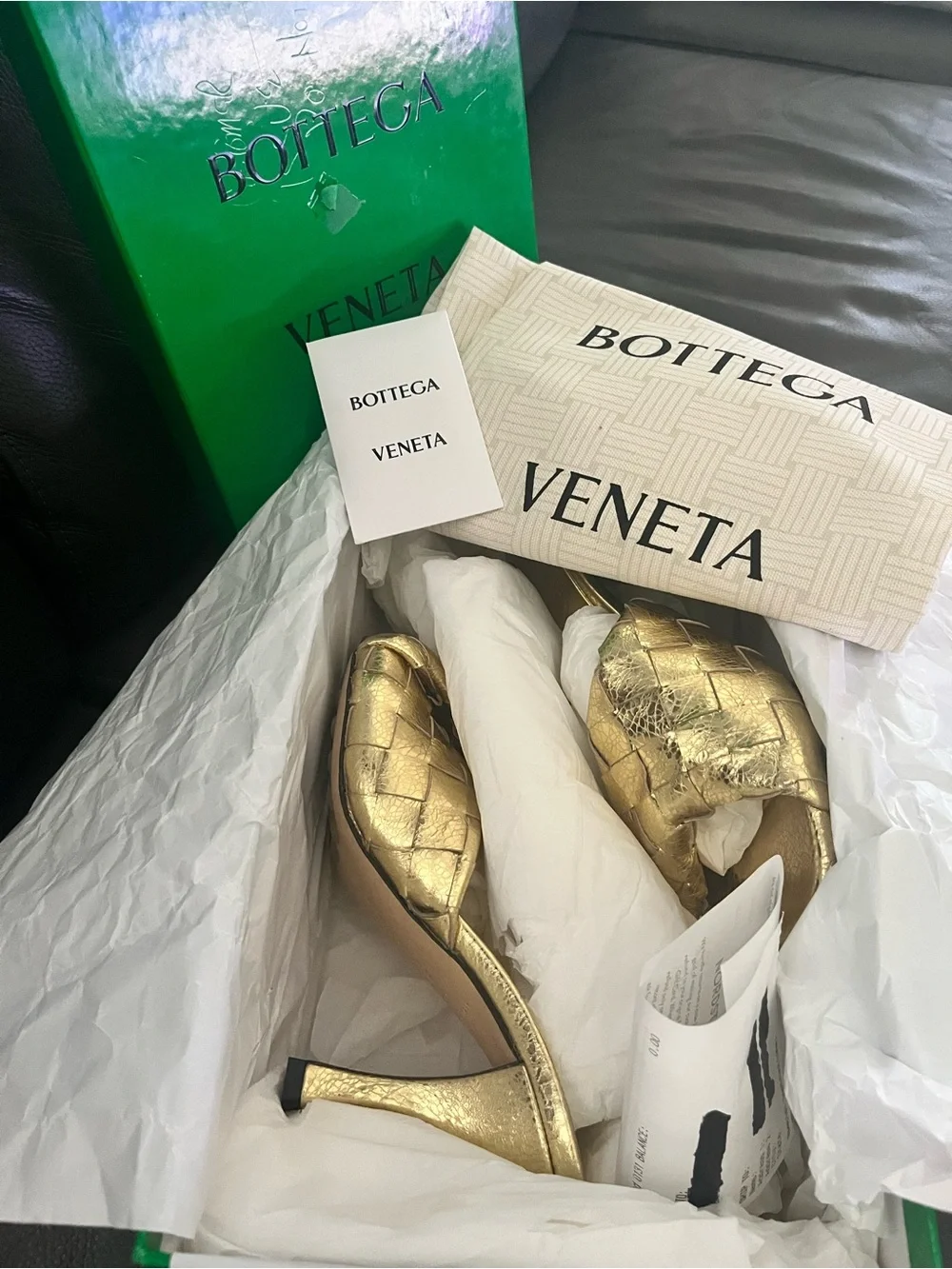 Bottega Veneta Metallic Gold Intrecciato Slide Mules